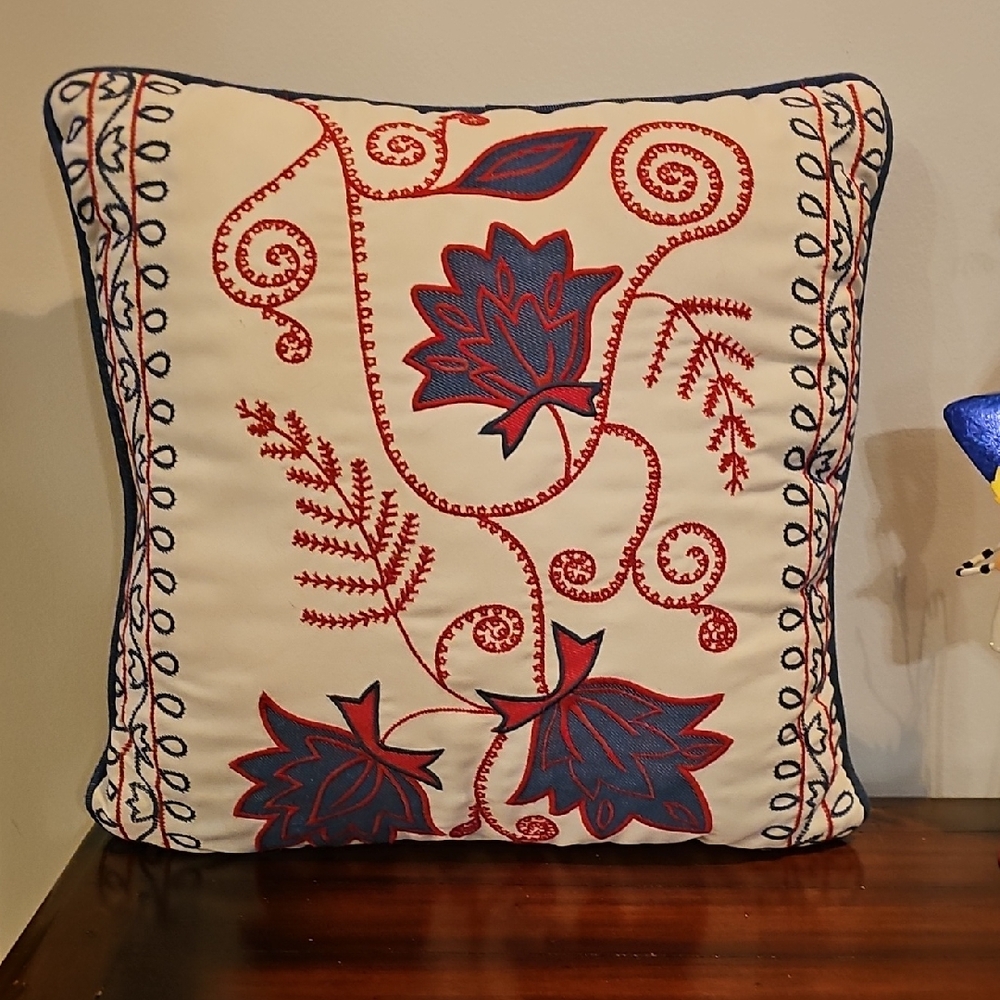 RED, WHITE and BLUE Embroidered Pillow